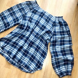 LOFT plaid blue and white top size S